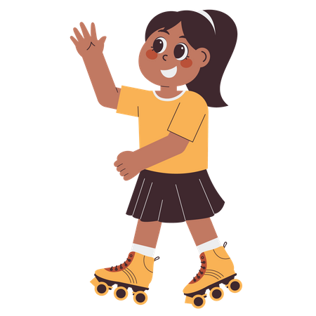 Girl Happy Playing Roller Skating  イラスト