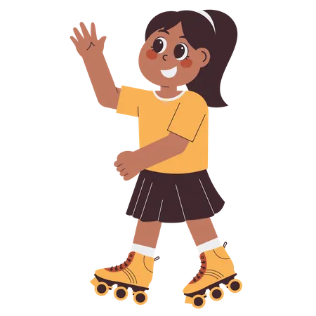 Girl Happy Playing Roller Skating  イラスト