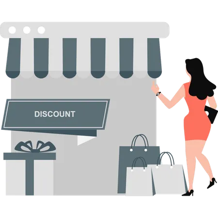 Girl happy to see discount tag  Illustration