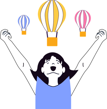 Girl happy while enjoying parachute riding  Illustration