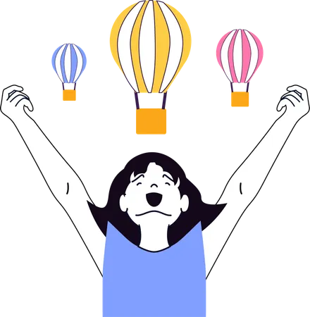 Girl happy while enjoying parachute riding  Illustration