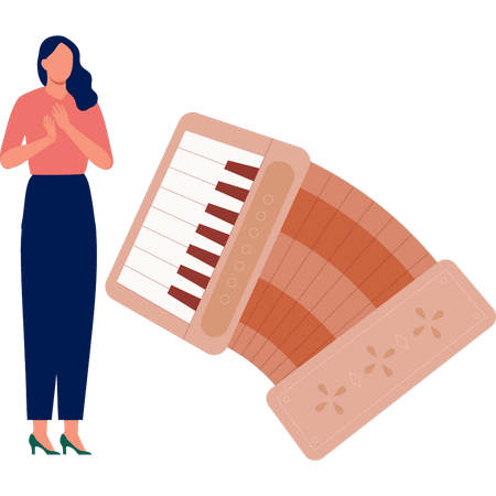 Girl happy with accordion music  Illustration