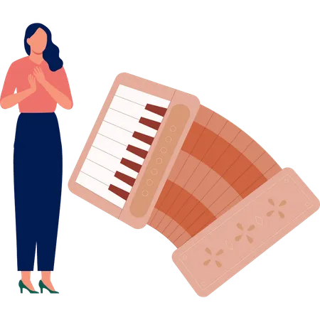 Girl happy with accordion music  Illustration