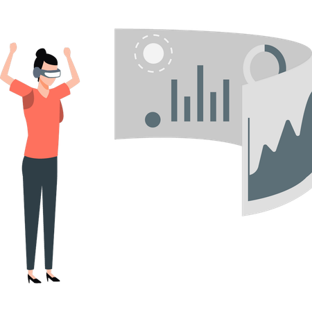 Girl happy with business chart  Illustration