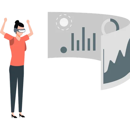 Girl happy with business chart  Illustration