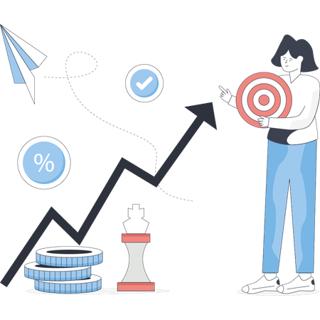 Girl happy with business rising graph  Illustration