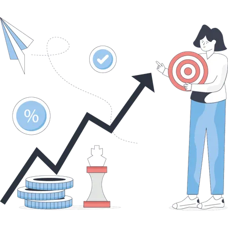 Girl happy with business rising graph  Illustration