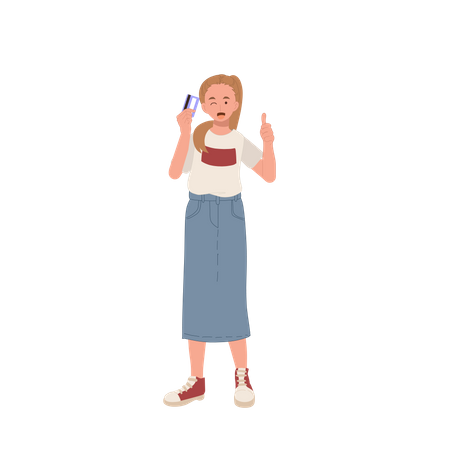 Girl happy with credit card  イラスト