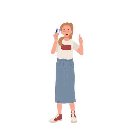 Shopping Concept Woman Showing A Credit Card With Thumb Up Flat Cartoon Vector Illustration Illustration