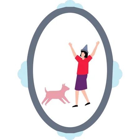 The Girl Is Happy With A Dog Illustration