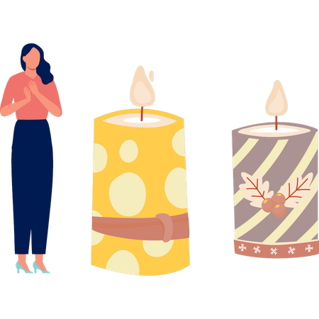 Girl happy with paraffin wax candle  Illustration