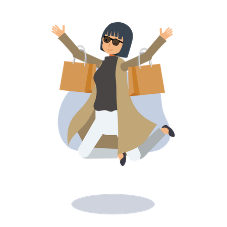 Girl happy with shopping Illustration