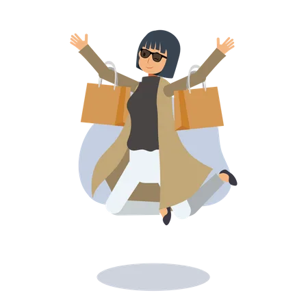 A Woman Is Happy With Shopping Shopping Concept Sale Flat Vector Cartoon Character Illustration Illustration