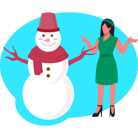 Girl happy with snowman  Illustration