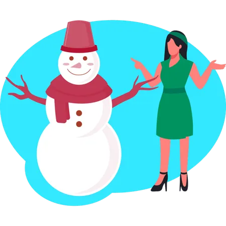 Girl happy with snowman  Illustration