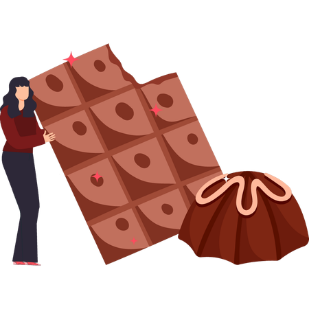 Girl has a chocolate in her hand  Illustration