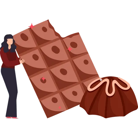Girl has a chocolate in her hand  Illustration