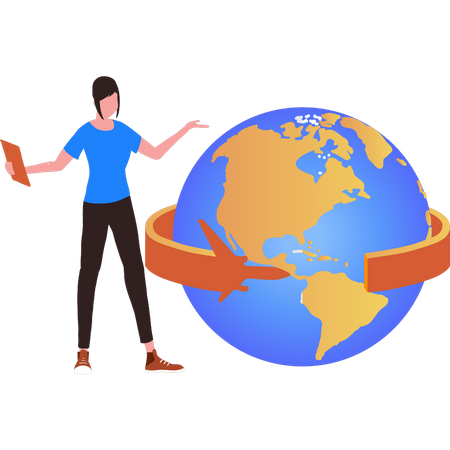 Girl has a global business  Illustration