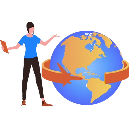 Girl has a global business  Illustration