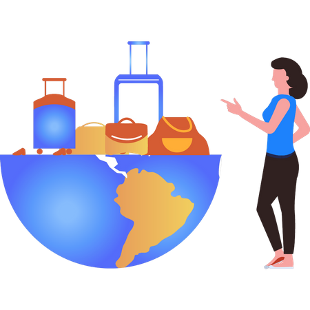 Girl has a global business  Illustration