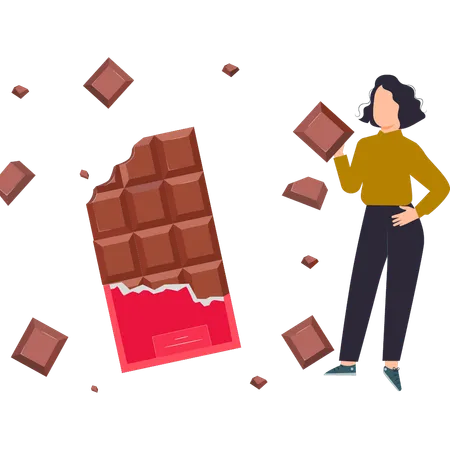 Girl has a piece of chocolate  Illustration