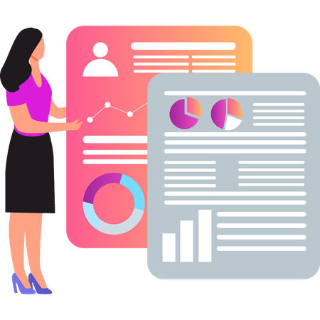 Girl has business reports  Illustration