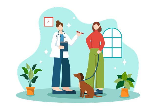 Girl has come to veterinary doctor for checkup  Illustration