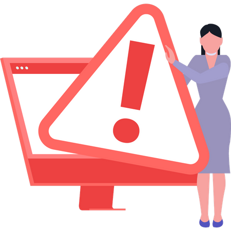 Girl has warning in computer system  Illustration