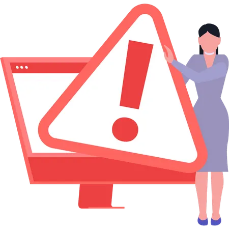 Girl has warning in computer system  Illustration