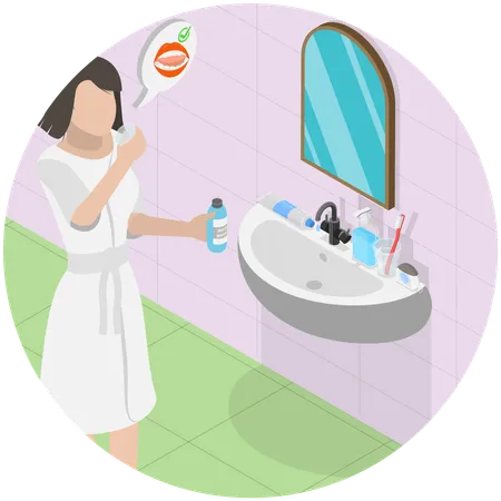 3 D Isometric Flat Vector Illustration Of Mouthwash Daily Oral Hygiene Routine Illustration