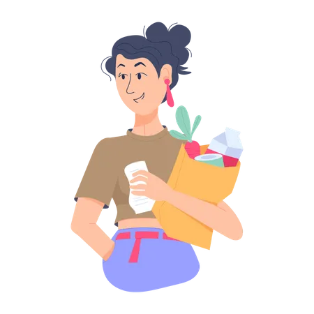 Girl have grocery list  Illustration