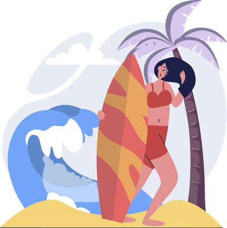 Girl have hobby of surfing  Illustration