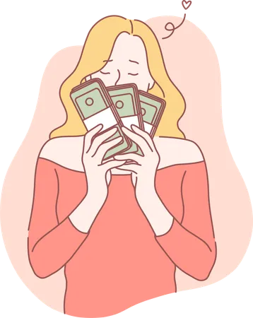 Girl have lots of money  イラスト