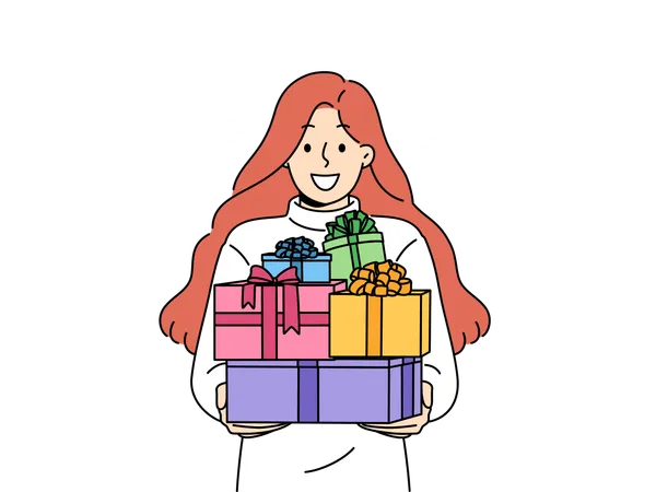 Girl have many surprise boxes in her hand  Illustration