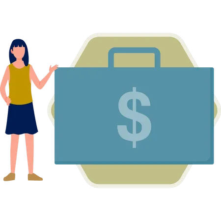 Girl have money briefcase  Illustration