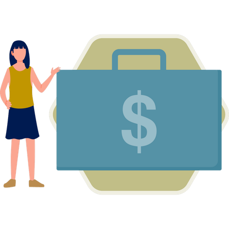 Girl have money briefcase  Illustration