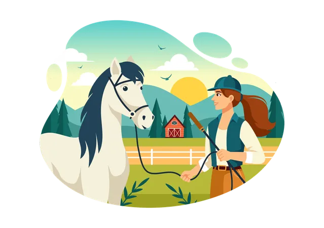 Girl have the hobby of riding horse  Illustration