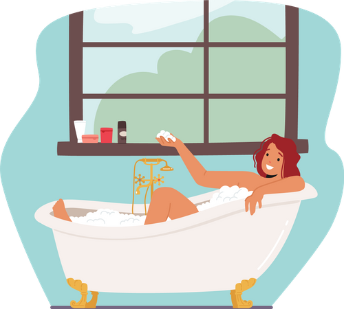 Girl having a bath in bathtub  Illustration