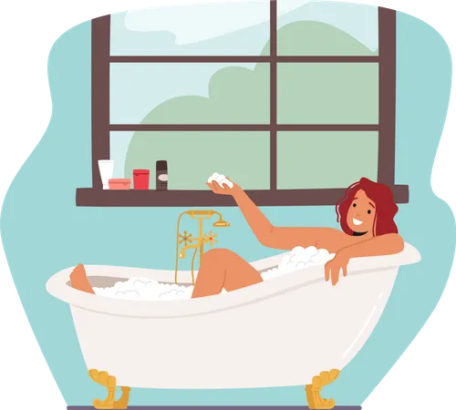 Girl having a bath in bathtub  Illustration