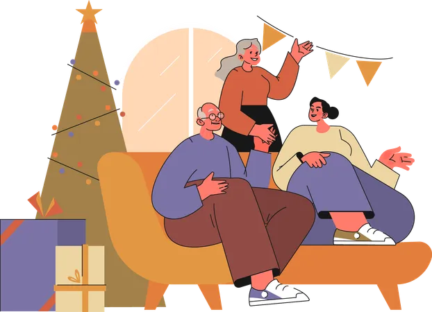 Girl having a conversation with senior grandparents  Illustration