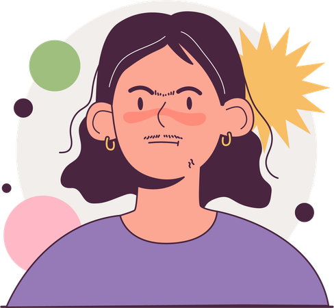 Girl having Abnormal amount of facial hair and thick hair on upper lip and chin  Illustration
