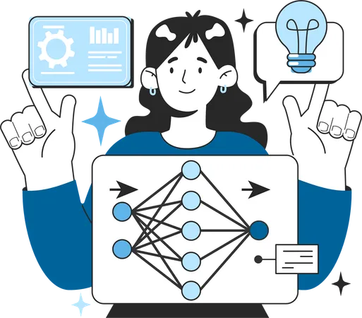 Girl having ai network idea  Illustration