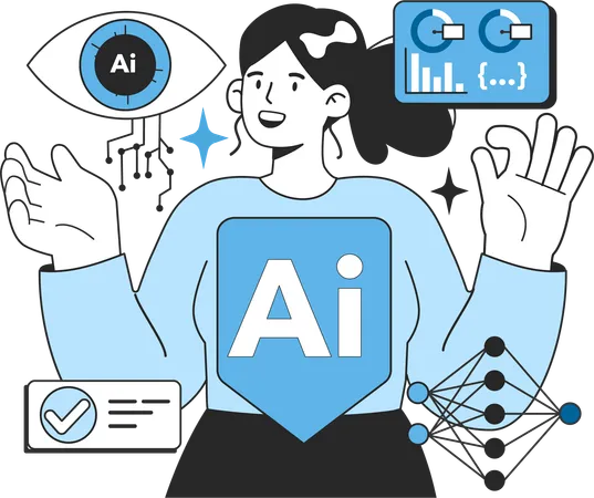 Girl having ai network idea  Illustration