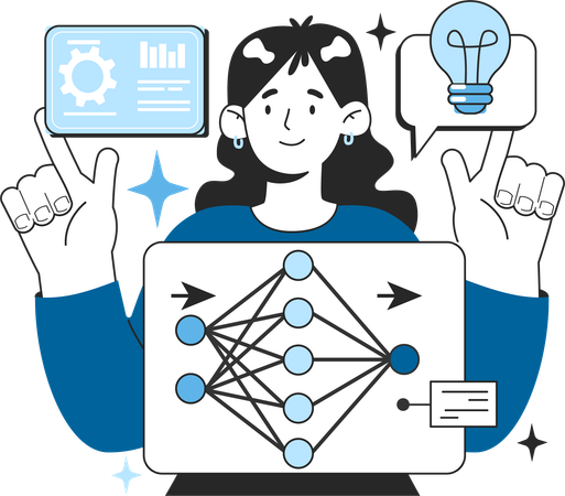 Girl having ai network idea  イラスト