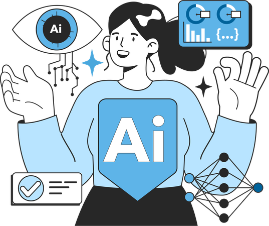 Girl having ai network idea  イラスト