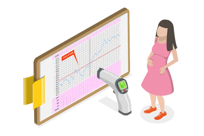 3 D Isometric Flat Vector Conceptual Illustration Of BBT Chart Detecting Ovulation With A Basal Body Temperature Illustration