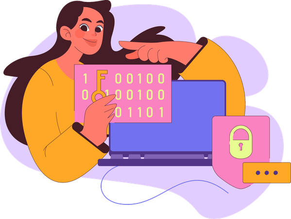 Girl having binary security key  Illustration