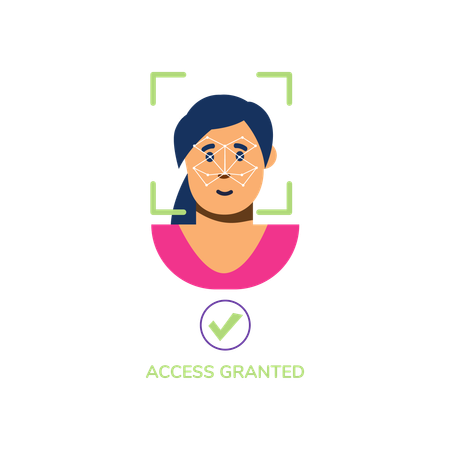 Girl having Biometric authentication with facial screening  Illustration