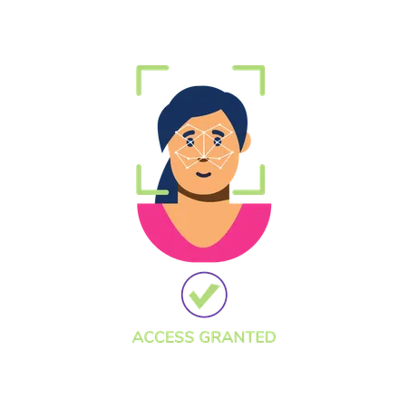Girl having Biometric authentication with facial screening  Illustration