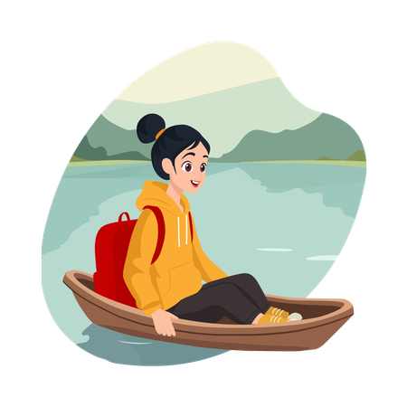 Girl having Boat Ride Bliss  Illustration